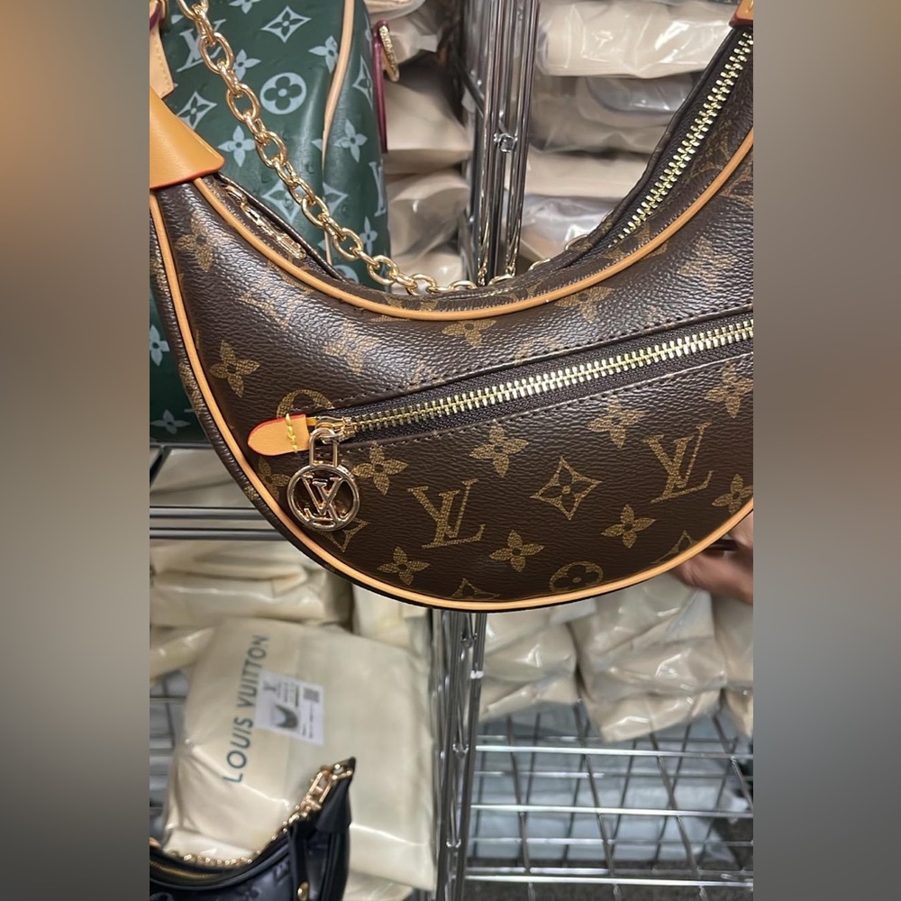 Cute fashion Brown Monogram Crescent Shoulder Bag
